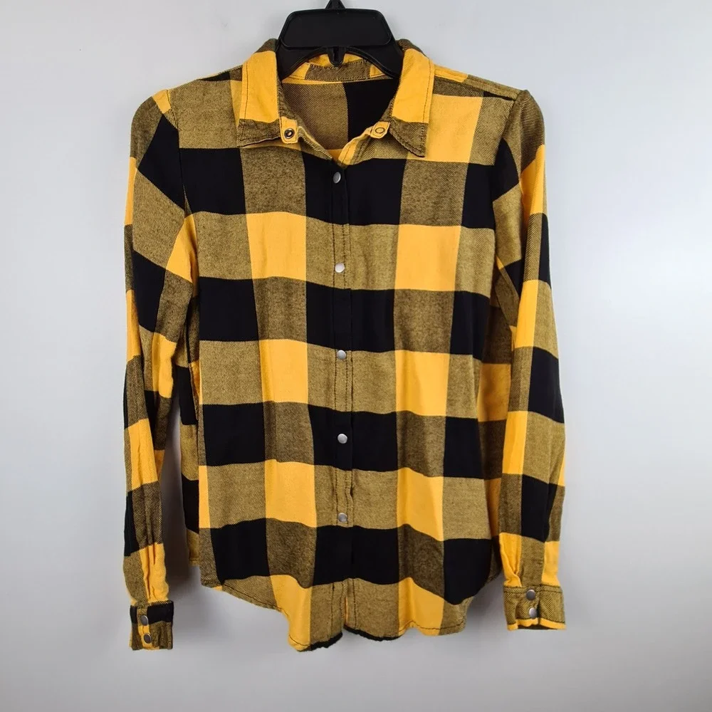 Balera Yellow Black Buffalo Plaid Snap Front Dance Shirt AH10810 Large Child LC